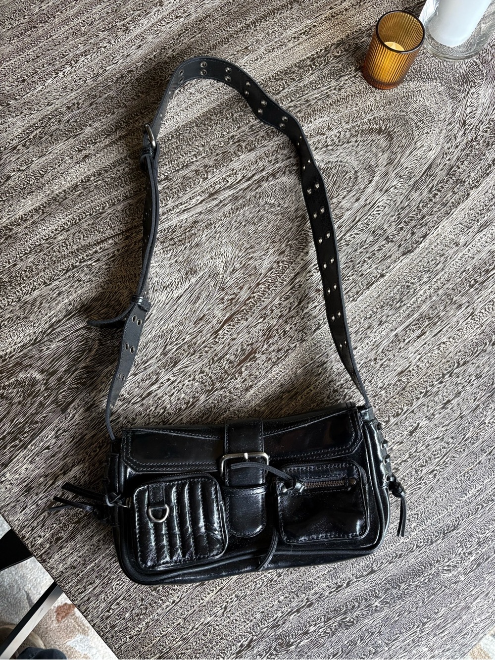 Free People Black Leather Studded Crossbody Bag